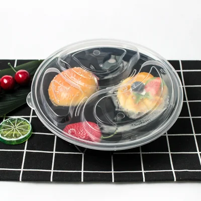 Vaisselle en plastique jetable, boîte en plastique PP à trois séparations de 222mm de longueur avec couvercle personnalisé pour restaurant