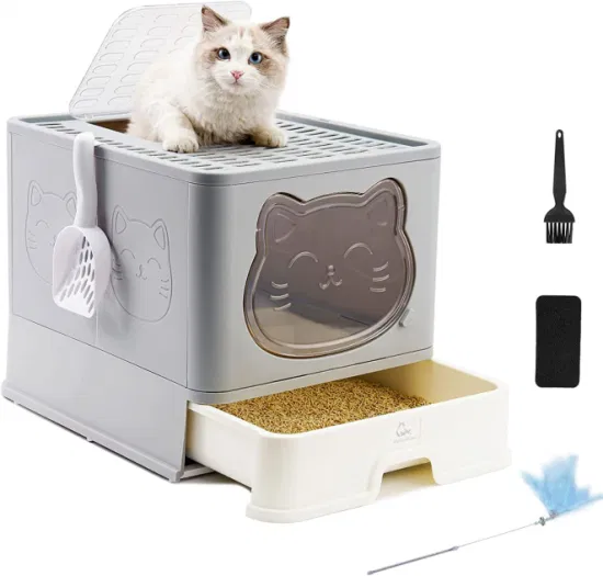 Bac à litière pour chat entièrement fermé, avec grand tiroir de toilette pour animaux de compagnie, fournitures de nettoyage pour animaux de compagnie